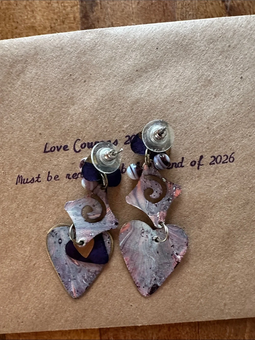 Purple Heart Dangle Earrings